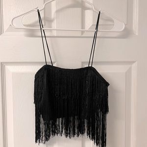 Adika Black String Flapper Crop Top NWT